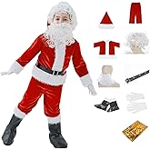 AMHSCOCA Kids Santa Costume 9PCS Christmas Santa Claus Costume for Kids Santa Suit Cosplay Party Outfit for Boy Children