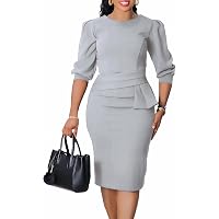 midi dress with sleeves amazon ZVO Elegant Church Dress for Women 3/4 Sleeve Pencil Dress Fashion Crew  Neck Midi Dress High Waist Office Work Outfits Apricot at Amazon Women's  Clothing store
