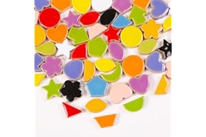 BUENOARTE 150g/5.3 Once 2cm Ceramic Mosaic Tiles for Craft Bulk, Moon Star Heart Round Square DIY Mosaics Making Pieces for Home Decoration, Art Crafts, DIY Projects