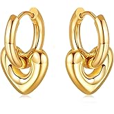 18K Gold Plated Heart & Star Huggie Hoop Earrings for Women - Hypoallergenic Stainless Steel, Convertible Dangle Drop Style, Small Dainty Lightweight Hoops, Trendy Jewelry & Valentines Day Gifts for Sensitive Ears