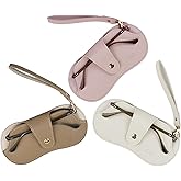 BieFuDan 3 Pack Soft Leather Sunglasses Bag, Portable Eyeglass Case Holder Slim Glasses Pouch with Button Clip Wrist Strap, Eyewear Sleeve for Women Men