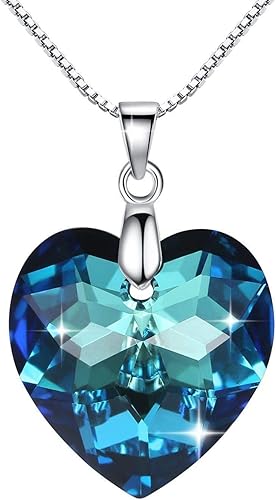 Amazon Com Crystalline Azuria Love Heart Crystals From Swarovski Bermuda Blue Pendant Necklace Sterling Silver For Women 18 Clothing