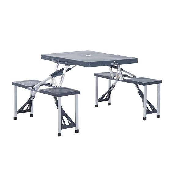 Outsunny® Alu Campingtisch Picknick Bank Sitzgruppe Gartentisch mit 4 Sitzen klappbar Schwarz