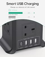 Kemelo Tower Extension Lead with USB Ports 3x USB-A 1x USB-C 8 Outlets 2M view 2