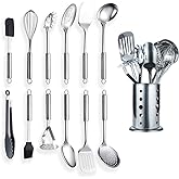 Berglander Cooking Utensil Set 13 Piece Stainless Steel Kitchen Tool Set with Holder, Include Cooking Spoon, Spatula, Whisk, 