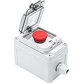 GUETNEU Emergency Stop Button with Cover, Waterproof Push Button Switch Box | IP67 Waterproof Push Button Switch Box Mushroom Momentary Switch Red Push Switch Box, AC/DC 6A-110V/3A-240V/2.5A-380V