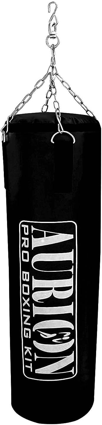 AURION Rex Leather Unfilled Punching Bag 4 Feet black Mma Sparring Punching Training Kickboxing Muay Thai(Black)