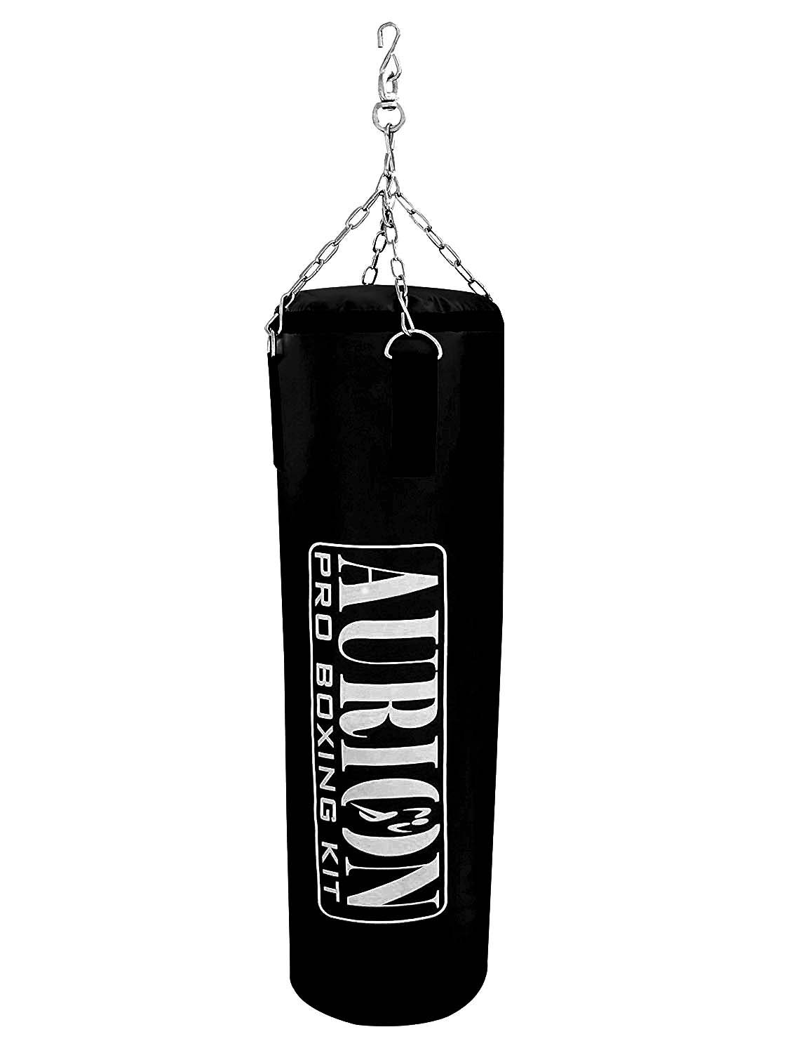 AURION Rex Leather Unfilled Punching Bag 4 Feet black Mma Sparring Punching Training Kickboxing Muay Thai(Black)