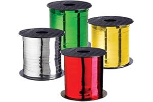 OLYPHAN Xmas Ribbon - Christmas Ribbon Set of 4 Rolls Silver Red Green Gold Curling Ribbons Thin for Holiday Wrapping & Decoration