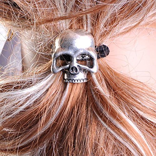 FASCHI Fashion Ponytail Holder, Gold Starfish V Shield Faux Pearl Bow Antique Silver 3D Skeleton Skull Hair Band Styling Jewelry Accessories Bracelet Women GIFT (Antique Silver Skull)