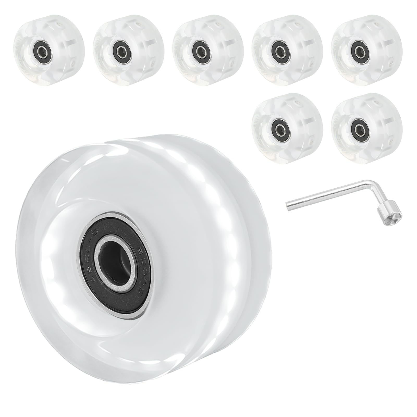 PATIKIL Roller Skate Wheels Set,8 Pack 58mm 82A Light Up Skateboard Cruiser Wheels Set with Bearings Trucks Tool Kit for Outdoor Double Row Skating, White