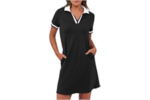 Women's Polo-Dress Short Sleeve V Neck Casual Tennis Dress Golf Mini Shirt Dresses with Pockets Workwear Sundress