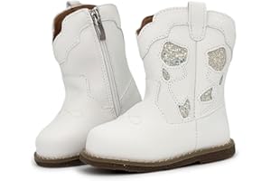 iSusuJo Baby Cowboy Cowgirl Boots Infant Boys Girls Western Booties Round Toe Riding Mid Calf Boots for All Seasons for 6 9 12 15 18 24 Months