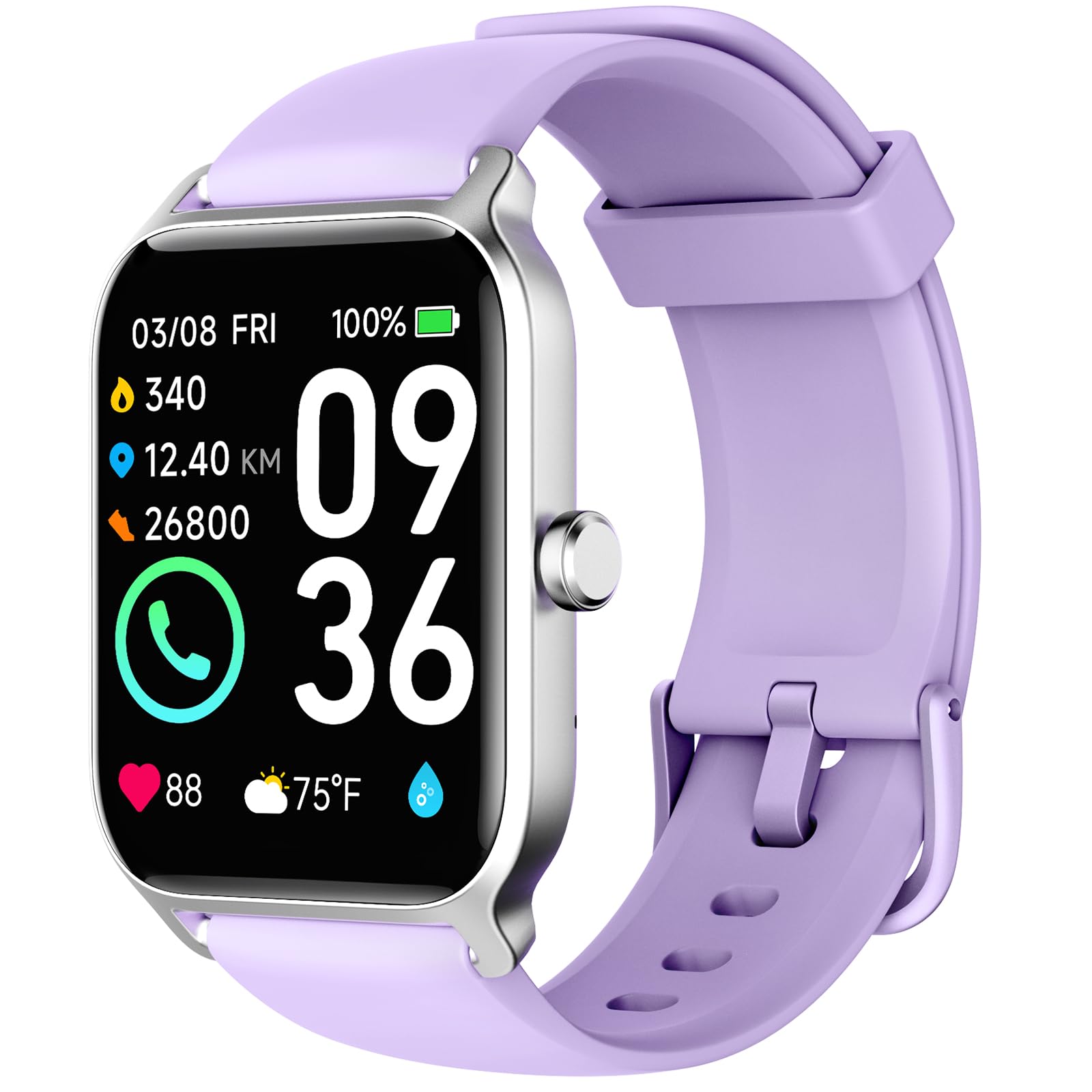 Photo 1 of Woneligo Smart Watch - Purple, Silicone Band, 1.8" Analog Display, IP68 Waterproof, Over 100 Sports Modes, Alexa Voice Control, Heart Rate & Blood Oxygen Monitor, 7-Day Battery Life