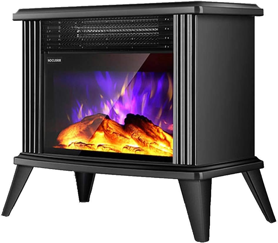 Portable Electric Fireplace Stove with Realistic Flame Effect, Hot protection and Overheat Protection, 2 Heat Settings 1000/2000W, Black