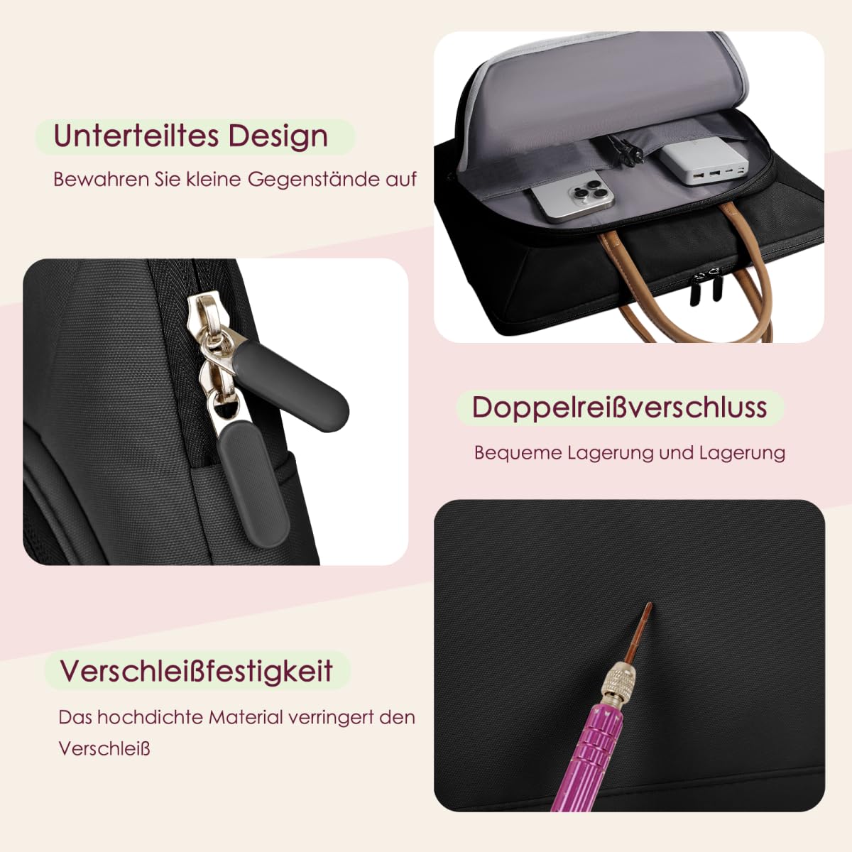 Clufar Laptoptasche 15,6 Zoll Wasserdichte Laptop Tasche 15+ Zoll Herren Business Notebooktasche Computer Tasche Laptophülle Bag Schwarz für Reisen Geschäft Black 6