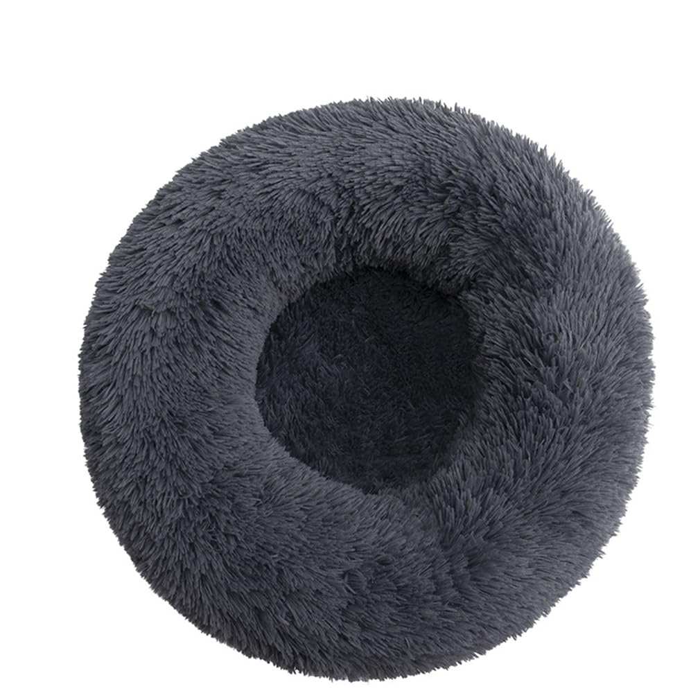 MEETOZ Plush Donut Cat Bed,20in Round Soft Fluffy Plush Pet Round Bed,with Non-Slip Bottom Warming Pet Bed Washable Cushion for Small Medium Dogs and Cats (Deep Grey)