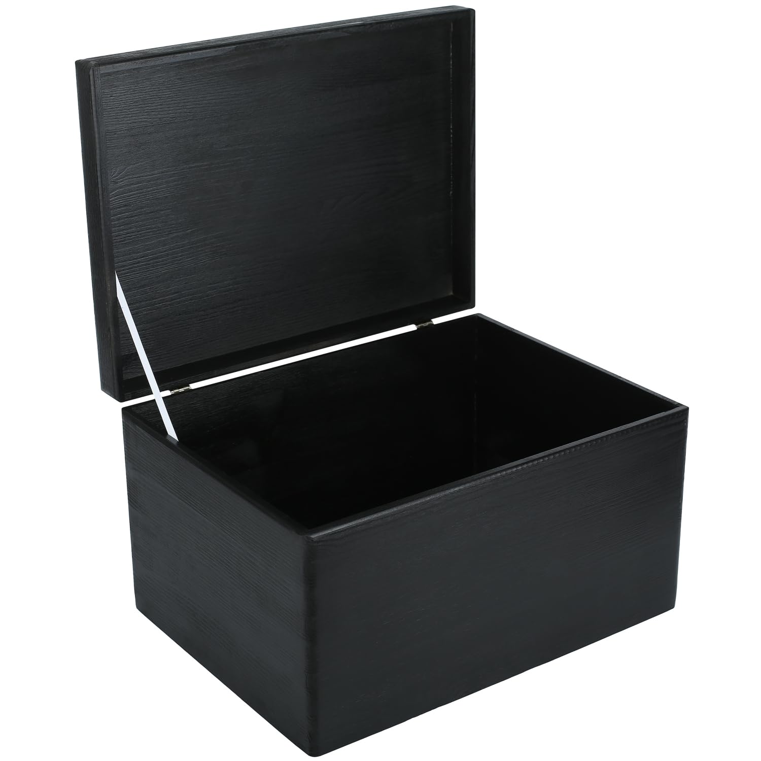 Creative Deco XXL Large Black Plain Wooden Storage Box | 40x30x24 cm (+/-1 cm) | with Hinged Lid | Easter Gift Box Kitchen Storage | ROUGH & UNSANDED Wood Keepsake Memory Craft Chest