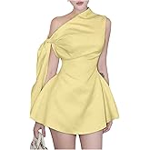 SOLY HUX Women's Mini Dress Off The Shoulder Sleeveless Tie Shoulder A Line Flared Party Dresses