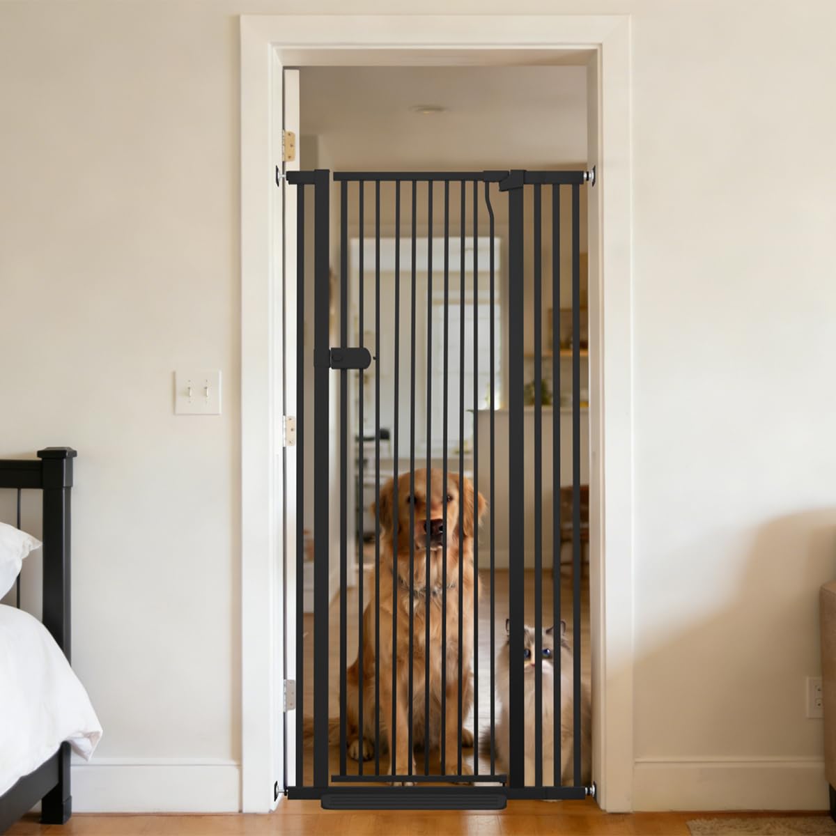 Photo 1 of Lumizone Extra Tall Cat Gate 61.02" High Pressure Mounted Extra Wide 2025 New (17 Sizes) 1.37" Gap No Drilling Auto-Close One-Handed Operation Tall Pet Gate for Dogs(Black, 61.02" H x 34.25"-38.38" W)