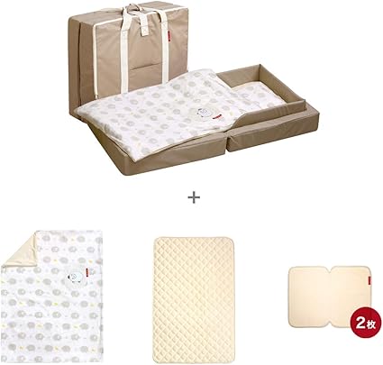 Amazon Co Jp Farska ファルスカ コンパクトベッドフィットl 4点セット 折りたたみベビーベッド 2way布団カバー 防水シート 敷きパッド 添い寝できる 持ち運びベッド 新生児 乳幼児 ベージュ エレファントバナナ ベビー マタニティ