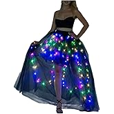 QooGoo Women Tulle Tutu Skirts,LED Light Up Long High Low Ruffles