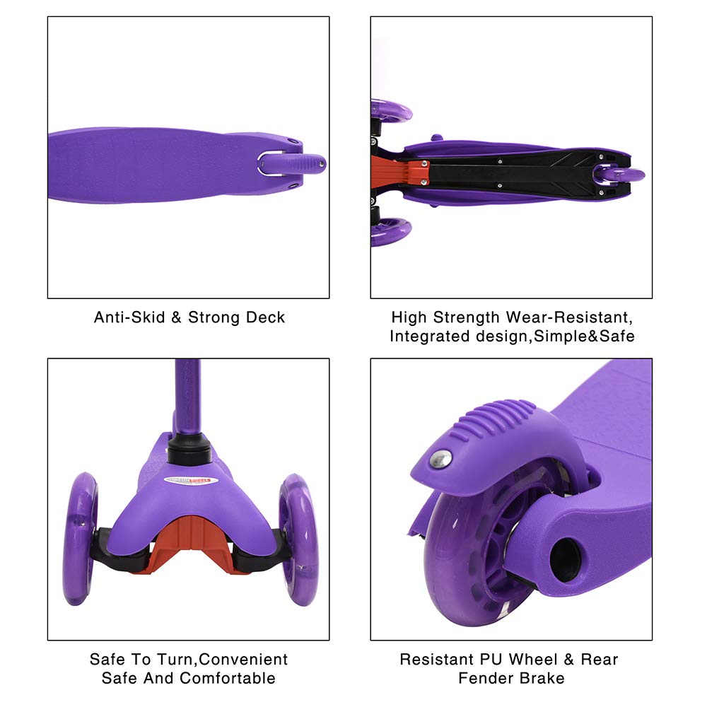 ChromeWheels Mini Scooter for Toddlers, Deluxe 3-Wheeled Scooters for Kids, 4 Adjustable Height Glider with Kick Scooters, Lean-to-Steer with LED Light-Up Wheels for Ages 3-6 Girls Boys