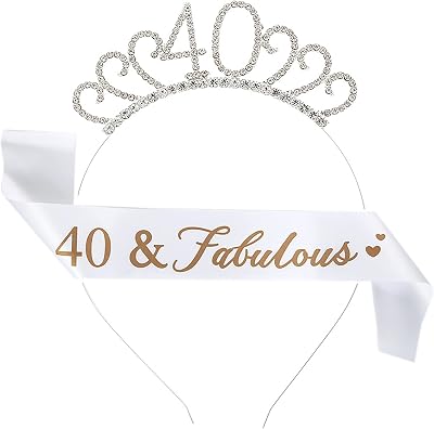 IRYNA 40th Birthday Sash Tiara Set Crystal Crown Fabulous Party Decorations
