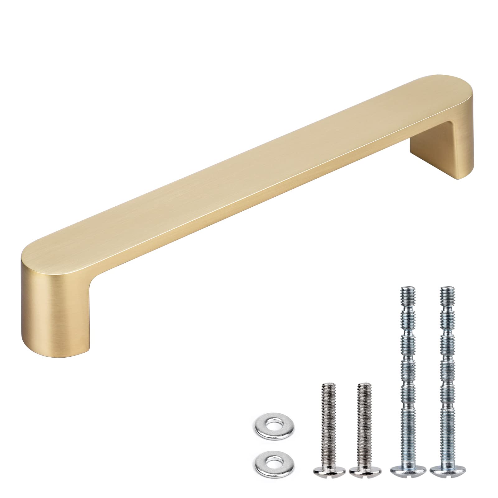 WEAVERBIRD 4 Pack Cabinet Handles Brushed Brass Finish Drawer Pulls Furniture Cabinet Hardware Cupboard Closet Zinc Alloy Gold Handles Pulls, 5 inch (128mm) Hole Distance — image 1