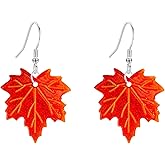 QIAOLEHUI Acrylic Maple Leaf Earrings for Women Autumn Maple Leaf Dangle Drop Earrings Fall Thanksgiving Jewelry