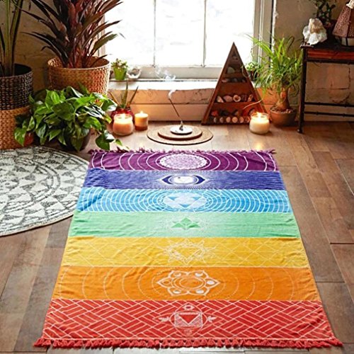 Sandistore Rainbow Beach Mat Mandala Blanket Wall Hanging Tapestry Stripe Towel Yoga (59'' X 30'')