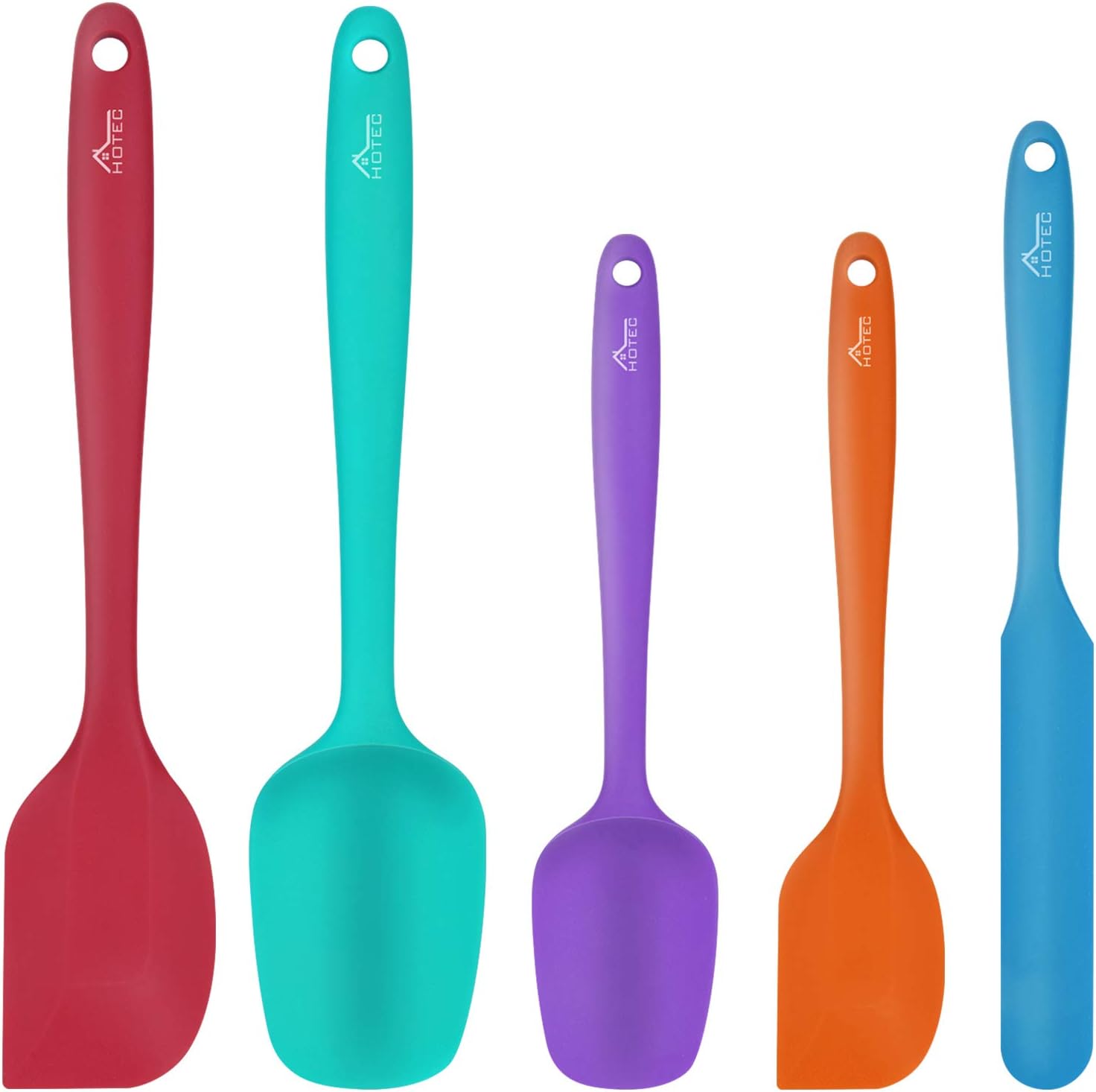 Hotec 5 Pieces Food Grade Silicone Spatulas Spoon Set Kitchen Utensils for Baking Cooking