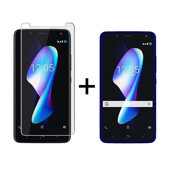 TBOC Pack: Blau Gel TPU Hülle + Hartglas Schutzfolie für bq Aquaris V Plus (5.5 Zoll) - Ultradünn Flexibel Silikonhülle. Panz