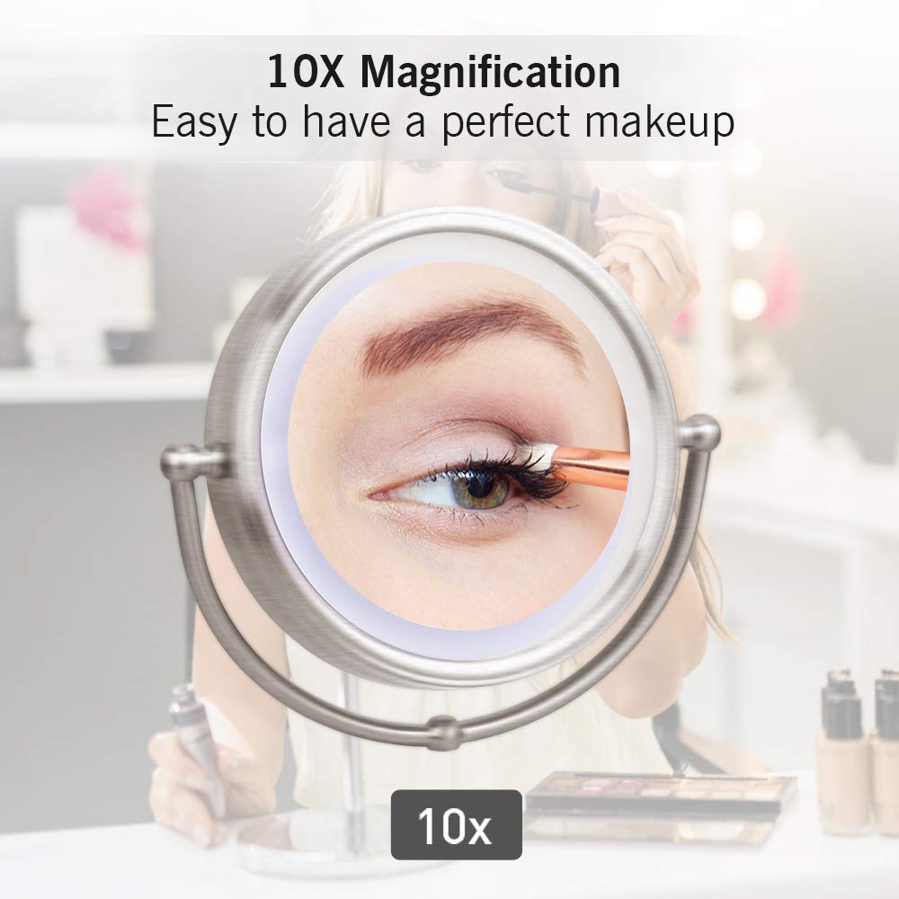 MIRRORMORE Professional 7.5" Lighted Makeup Mirror, 10X Magnifying Vanity Mirror with 28 LED
