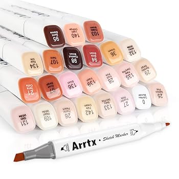 Arrtx 24 Colors Skin Tone Dual Tip Marker Set
