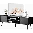 Cozy Castle TV Stand for 60 65 inch TV, Entertainment Center with Storage, Tv Console with Adjustable Shelf, Media Console with Cable Management, Black Tv Stand for Bedroom, Living Room, Office