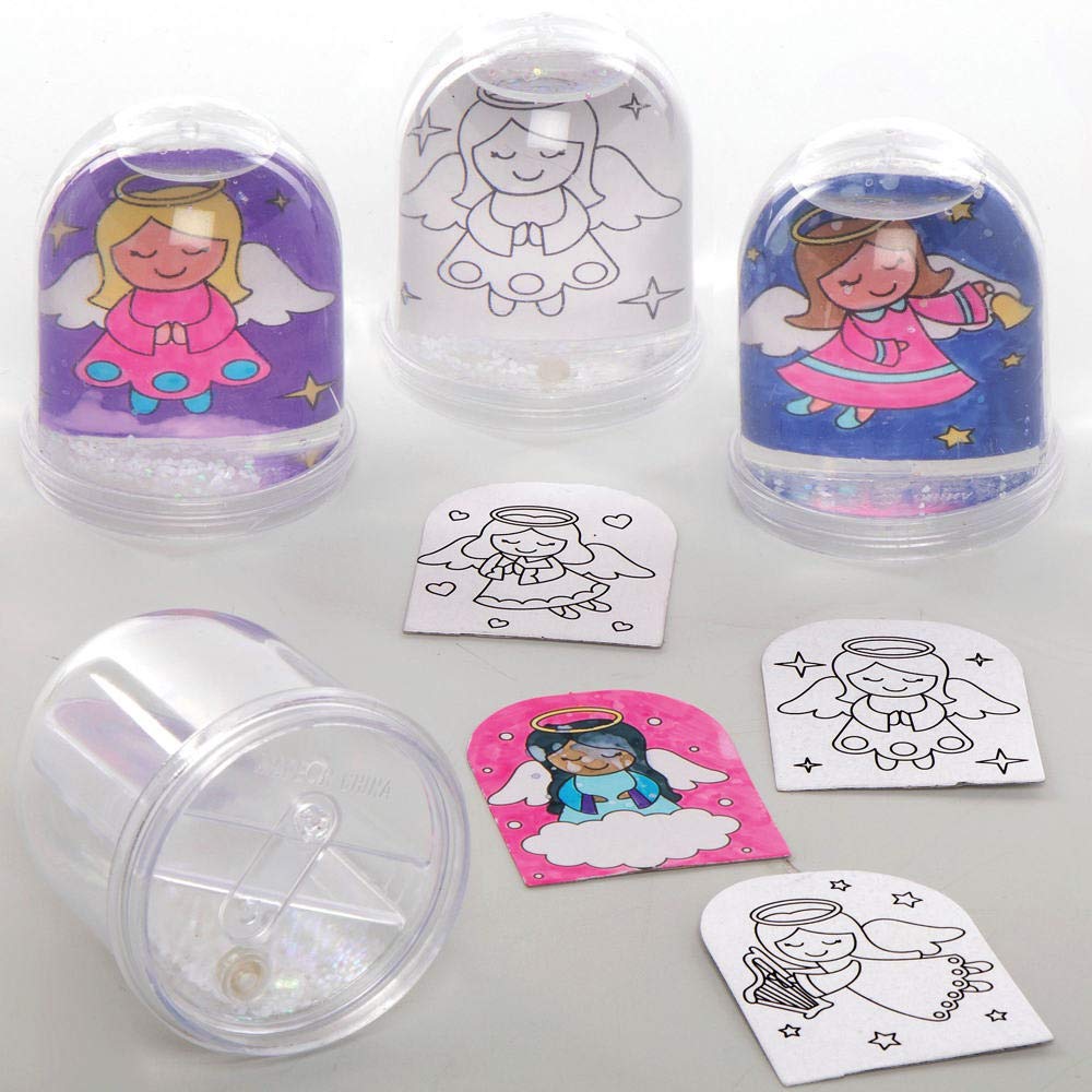Baker Ross AX384 Angel Colour In Snow Globes Kits - Box of 4, Great Christmas Arts and Crafts Supplies for Kids this Festive Season