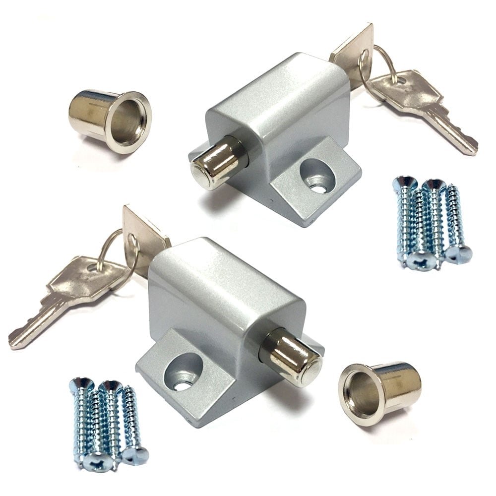 2 Pack of Window and Patio Door Sliding Locks with Keys Silver