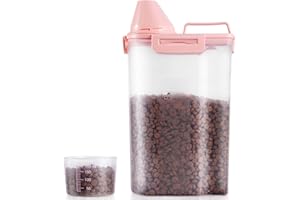 SenseYo 2.5lb Pet Food Storage Container with Measuring Cup, 3L Cat Food Storage Container Dog Food Storage BPA Free for Small Dog, Cat, Bird (Pink)