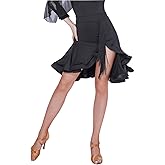 Z&X Women's Latin Salsa Dance Skirt Hi-Lo Fishbone Ruffle Swing Skirt Ballroom Fringe Dancing Skirts with Shorts