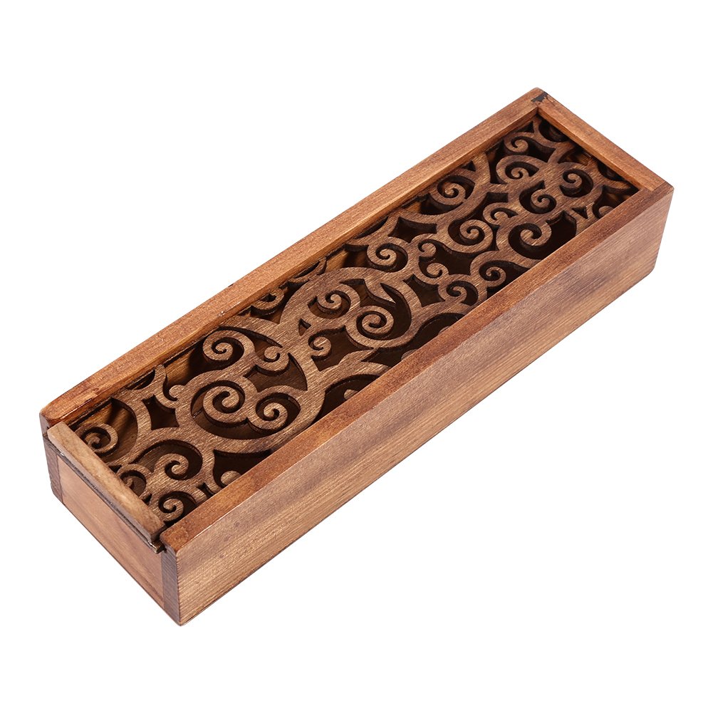 Zerodis Wooden Pencil Case Box Hollow Pen Holder Desk Organizer Student School Office Gift Box(#1)