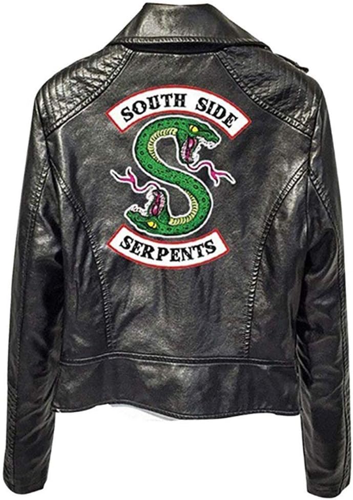 Riverdale Southside Serpents Jacket Women's, Teenage Girl's Fashion Leather Jacket Cool Leather Pullover Women's Slim Fit Sweatshirt Crop Top Pullover Short Crop Tops Tops Long Sleeve Tops