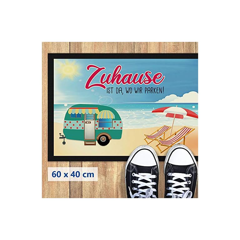 Print Royal Camping Fußmatte mit lustigem Spruch Strand Zuhause ist
