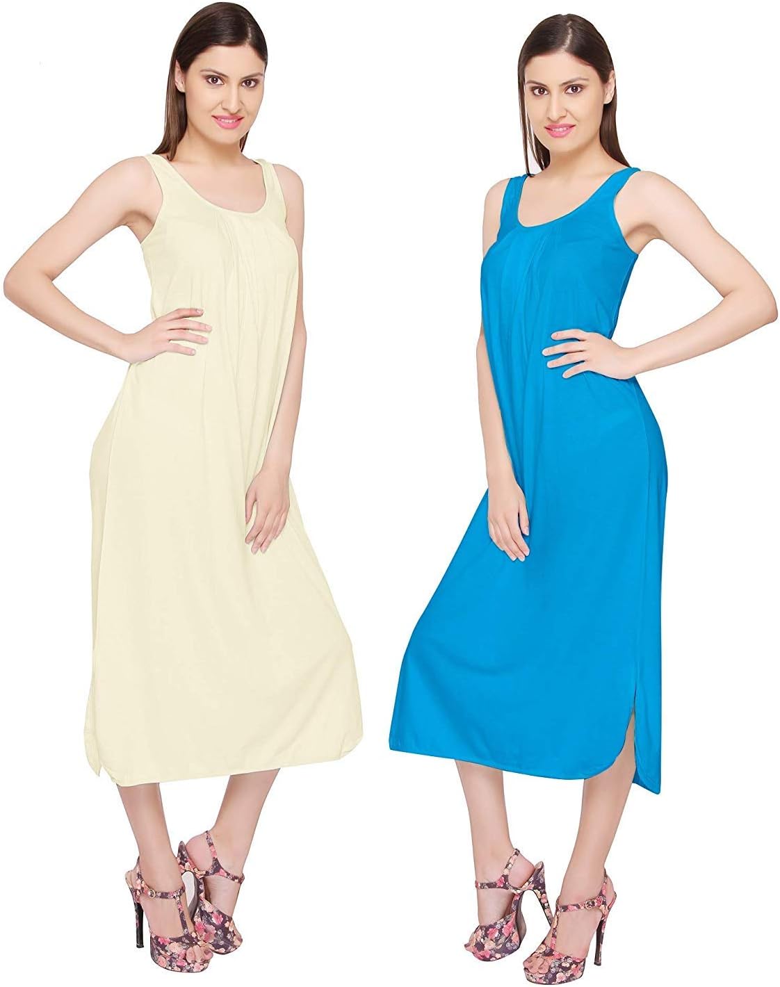 Valentine Women's Cotton Long Slips Full Length Camisole - Combo Set of 2