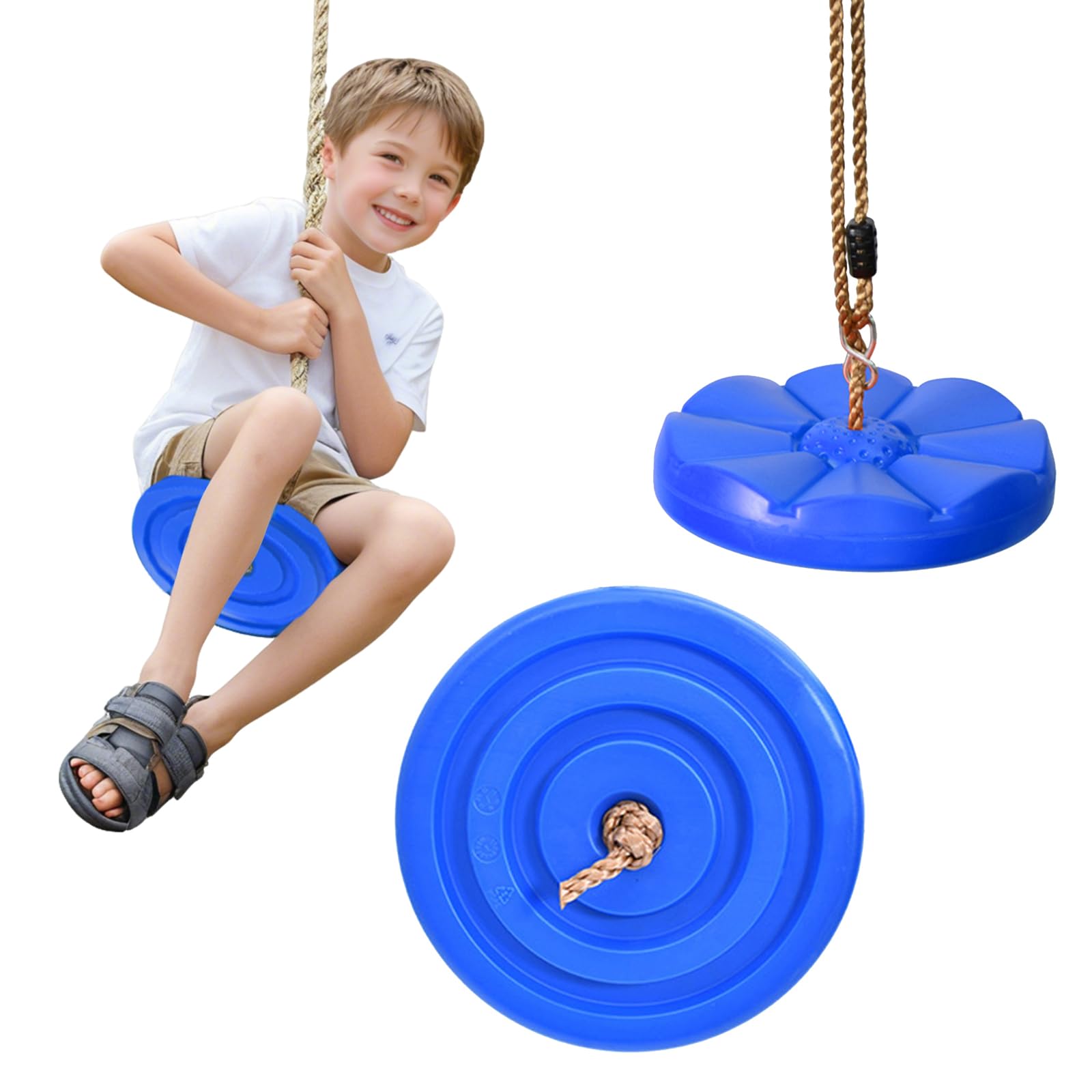 RoamReady Climbing Rope Swing, Rope Ladder for Kids Outdoor Tree Backyard Playground Swing with Knot and Disc Swings Seat Set, Zip Line Seat for Kids, Sturdy & Safe, (Blue)