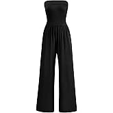 PRETTYGARDEN One Piece Strapless Jumpsuits for Women Dressy Casual Wide Leg Tube Rompers Jumper Beach Vacation Summer Outfits