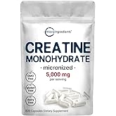 Creatine Monohydrate 5,000mg, 500 Capsules | Pure Creatine Pills – Micronized + Unflavored Powder Source, Easy Absorption | Keto, Non-GMO