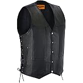 Dream Apparel Mens Leather Motorcycle Vest for Riding, Biker Vest Black Club Vest with 2 Concealed Carry Pockets & Side Laces