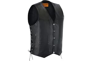 Dream Apparel Mens Leather Motorcycle Vest for Riding, Biker Vest Black Club Vest with 2 Concealed Carry Pockets & Side Laces