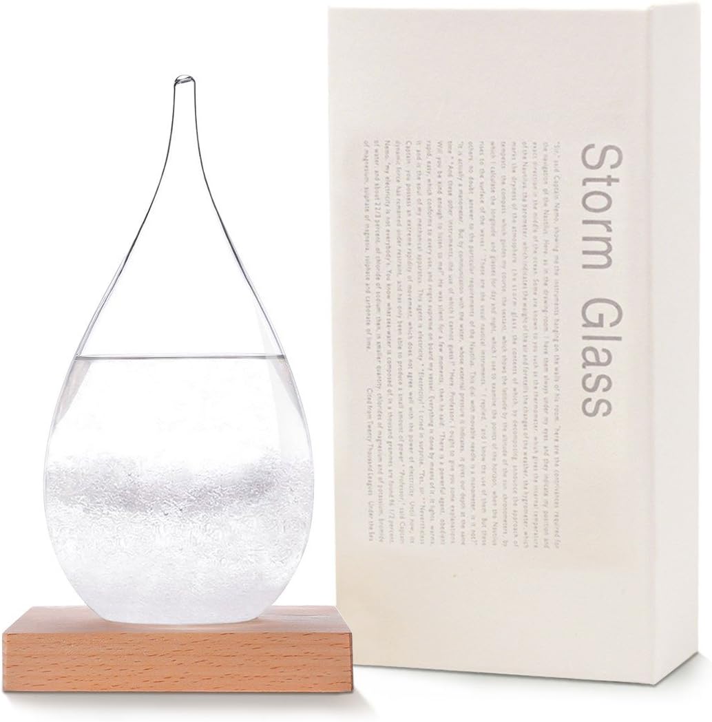 OiArt Storm Glass Weather Predictor Weather Forecast Bottle-Creative Crystal Glass Bottle Desktop Drops Craft Weather Station with Pure Wood Base, High-Class Decoration on Home & Office